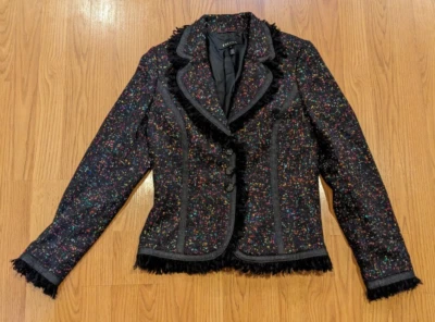 Blazer feminino ESCADA jaqueta de lã tweed salpicada mistura franja - 38 - Imagem 1 de 4