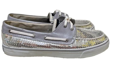Sperry Top Sider Bahama Damen-Bootsschuhe silber Pailletten Größe M - Bild 1 von 4