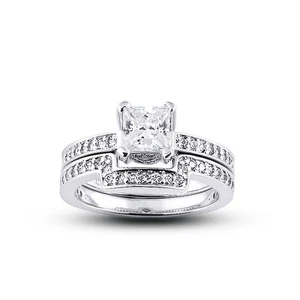 Juego nupcial a juego de diamantes naturales radiantes certificados 18k halo de 1 1/2ct H VS2 - Imagen 1 de 3