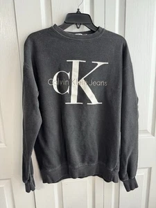 Calvin Klein Jeans Felpa Nera Ricamata Logo Grafico Taglia Media Vintage - Foto 1 di 5
