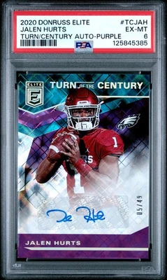 2020 PANINI DONRUSS ELITE TURN OF CENTURY AUTO PURPLE JALEN HURTS RC /49 PSA 6 - Image 1 of 2