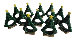 Christmas Tree 3" Napkin Rings Ceramic MCM Vintage Set of 12 Yellow Star RMW - Picture 1 of 3