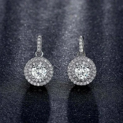 1.20Ct Round Lab Created VVS1 Diamond Double Halo Stud Earring 14K White Gold FN - Image 1 of 4