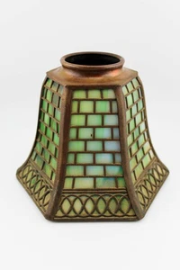 ANTIKER LAMPENSCHIRM KUNSTGLAS & KUPFER UM 1900 KUNSTHANDWERK SELTEN - Bild 1 von 3