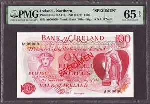 Irland Nord 100 Pounds SPECIMEN 1978 A000000 P-64bs GEM UNC PMG 65 EPQ - Bild 1 von 2