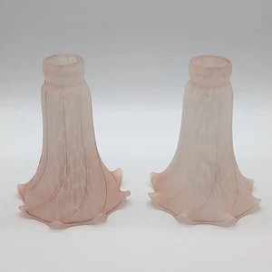 Pink Lily Tulip Flower Glass Lamp Light Shade Replacement Set of 2 Fitter 1 1/2" - Picture 1 of 10