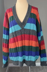 Maglione oversize vintage Aztec County Seat Strip misto lana L - Foto 1 di 3