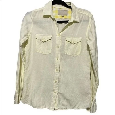 Banana Republic Women's Shirt Soft Wash Button Down Yellow Linen Cotton Small Foto 1 de 4