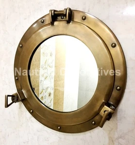 15" Vintage Ship Cabin Porthole Window Wall Mirror Ships Beach Home Décor - Picture 1 of 7
