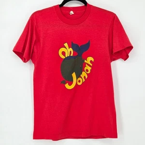 Screen Stars VTG Medium Oh Jonah Whale Tubular T Shirt Red USA Single Stitch - Picture 1 of 6