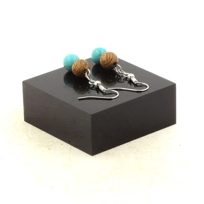 Mineralien und Steine Précieuses. Ohrringe 2 Perlen Howlith Türkis Blau - Bild 1 von 2