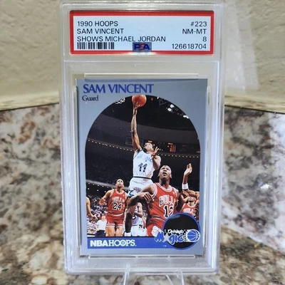 Sam Vincent w/ Michael Jordan 12 1990 Hoops #223 - PSA 8 - Image 1 of 2