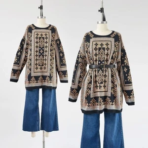 Vintage 90s Black Metallic Baroque Sweater Silver and Antique Gold M L - Picture 1 of 7