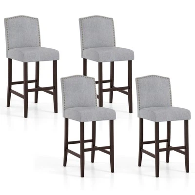 Set of 4 Bar Stools 30" Upholstered Kitchen Breakfast Nailhead Bar Chairs Gray - Image 1 of 4