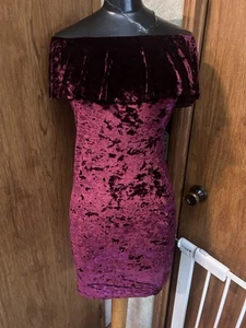 Womens Ayanapa maroon crush velvet off the shoulder Bardot dress size 10/12 - Picture 1 of 12