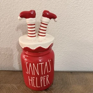 Rae Dunn Christmas Red “SANTA'S HELPER" Baby Canister With Leg Topper - Picture 1 of 7