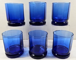 Lote de 6 vasos octágonos Anchor Hocking Essex azul cobalto doble antiguo - Imagen 1 de 24