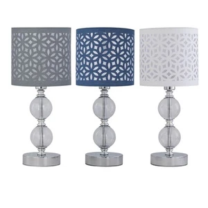 Modern Table Lamp Bedside Light Two Ball Design and Cut Out Fabric Shade - Picture 1 of 19