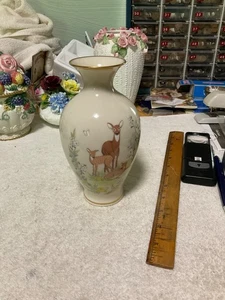 Lenox Mother's Day 1984 Limited Edition Vase – Deer and Floral Design Gold Trim - Picture 1 of 6