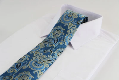 Mens Light Blue & Light Yellow Unique Paisley Patterned 8cm Neck Tie - image 1 of 2