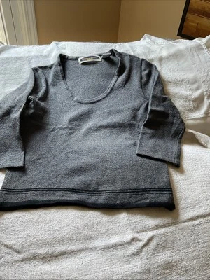 Adorable Azul Asfalto Recortado Gris Manga 3/4 Largo Foto 1 de 3