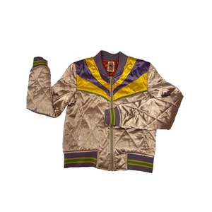 Chaqueta Bomber Clásica Rock Couture Satén Talla Pequeña Dorado Púrpura Amarillo Retro Años 70 - Imagen 1 de 11