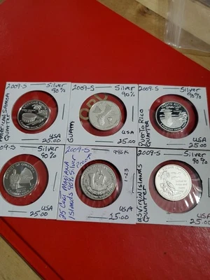 2009 S .90 Silver DC And Territories 6 Quarters Beautiful Coins 2x2 Protection. - Image 1 of 4
