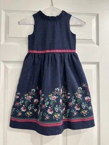 Janie and Jack Mädchen marineblau Blumendruck Kleid ärmellos Größe 5 gepunktet - Bild 1 von 8