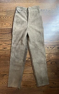 Deja Vu designer suede leather pants olive/brown Sz. XS super high waist NWT - Picture 1 of 14