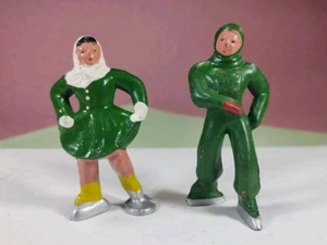 VINTAGE BARCLAY MANOIL 2 ICE SKATERS LEAD FIGURES GREEN/GREEN - Picture 1 of 6