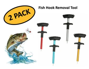 2 PACK Easy Fish Hook Remover Portable Extractor Detacher Puller T-Handle 6.75in - Picture 1 of 10