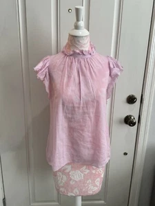 Kate Spade Mirage Pink Solid High Neck Flutter Sleeve Top -S - Picture 1 of 9