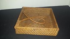 Vintage Brown Rattan Luncheon / Lunch Napkin Holder with no wind arm