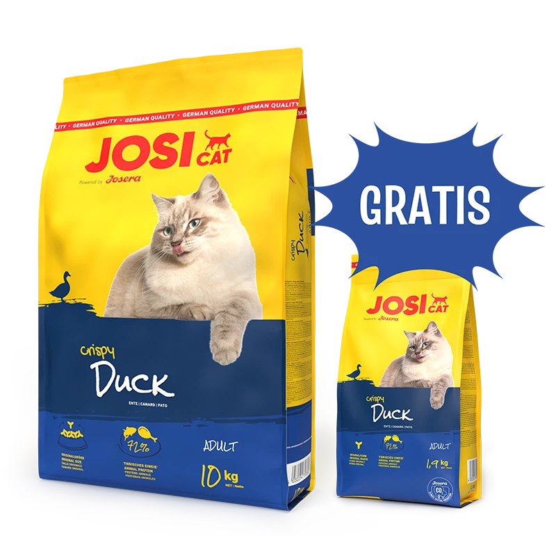 10 kg JOSERA Crispy Duck mit Ente für adulte Katzen + 1,9 kg Futter GRATIS - Bild 1 von 1