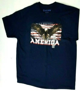 Mens sz XL 5 Star America Land Of The Free Dark navy Blue eagle T-Shirt 219l33cb - Picture 1 of 2