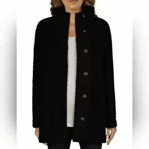 Natural Reflections Women's Black Sherpa Teddy Button Up Coat Size M - Picture 1 of 9