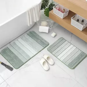 2-Piece Luxury Green Ombre Bathroom Rug Set, Non-Slip, Quick-Dry,Washable - Picture 1 of 6
