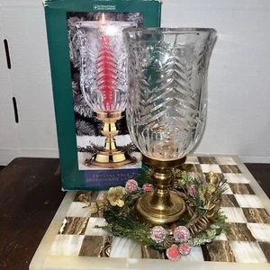 INTERNATIONAL SILVER CO CRYSTAL TREE HURRICANE LAMP GOLDPLATED BASE 11" - Picture 1 of 7