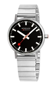 Mondaine Classic 36mm Black Dial Silver Bracelet Official Swiss Railways Watch - Picture 1 of 4