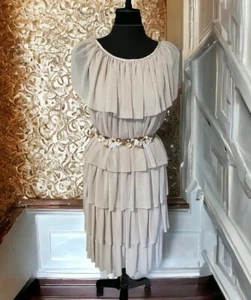 Twin Set by Simona Barbieri Flounced Ruffled Tulle Beige Dress Size M - Picture 1 of 19