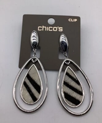 Chico’s Large Clip  Black/ Silver Earrings - Image 1 of 2