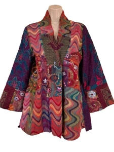 Soft Surroundings Kimono Jacket XS Art to Wear Op Art Embroider Floral Patchwork - Picture 1 of 21