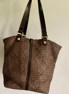 FRANCESCO BIASTIA BROWN LEATHER WOVEN SHOULDER STRAP TOTE BOHO HANDBAG ONESIZE - Picture 1 of 17