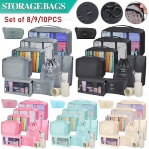 10Pcs Packing Cubes Luggage Storage Organiser Compression Travel Suitcase Bag UK - Picture 1 of 63