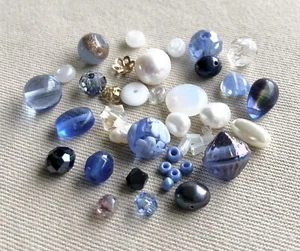 Vintage Mixed Blue Beads, Venetian, Crystal, Glass, Freshwater Pearl, 2-9mm, #B2 - Picture 1 of 7