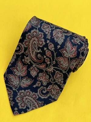 Подлинный BURBERRYS OF LONDON пейсли дизайн на темно-синий 100% шелк галстук - Изображение 1 из 4