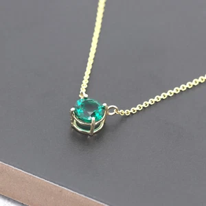 14k 6.0MM Lab Emerald Necklace - Picture 1 of 8