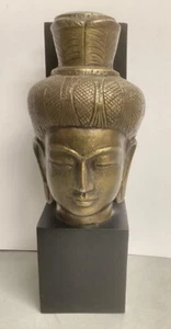 Vintage 14" BRONZE BRASS BUDDHA HEAD on modern display stand Made in INDIA - Picture 1 of 4