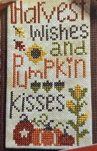 Pumpkin Kisses - Harvest Wishes - Pumpkins, Corn, Leaves - Cross Stitch Chart - Picture 1 of 2