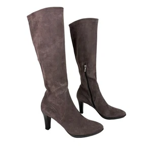 AQUATALIA Womens Gray Pointed Toe Side Zip Leather Knee High Boots Size 9.5 - Picture 1 of 8